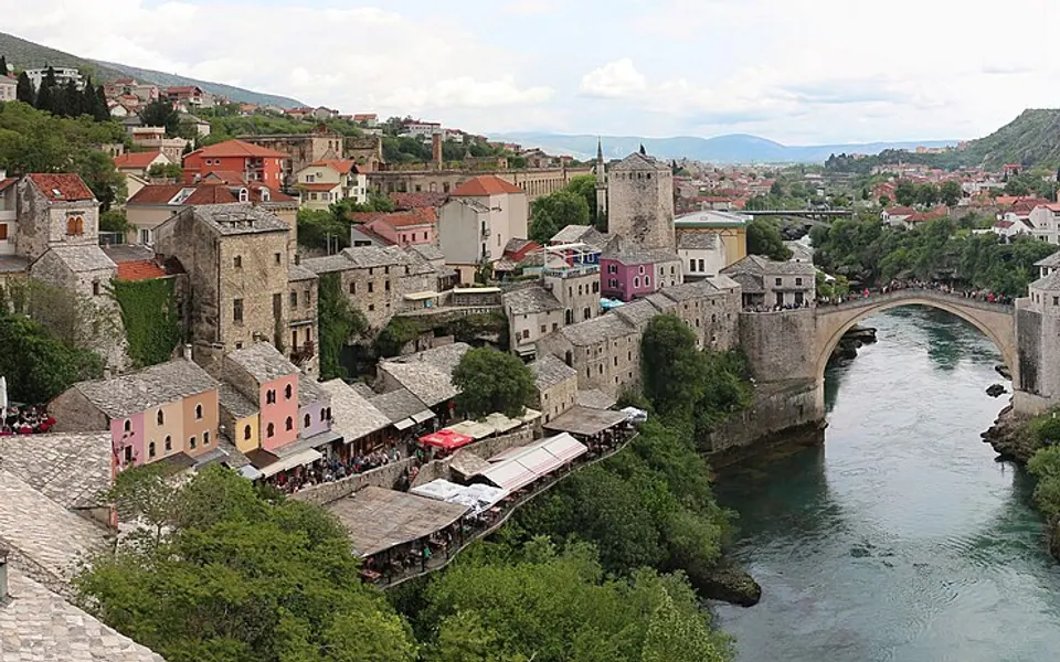 Stari Most viewed from Koski Mehmed Pasha Mosque, Mostar, Bosnia and Herzegovina