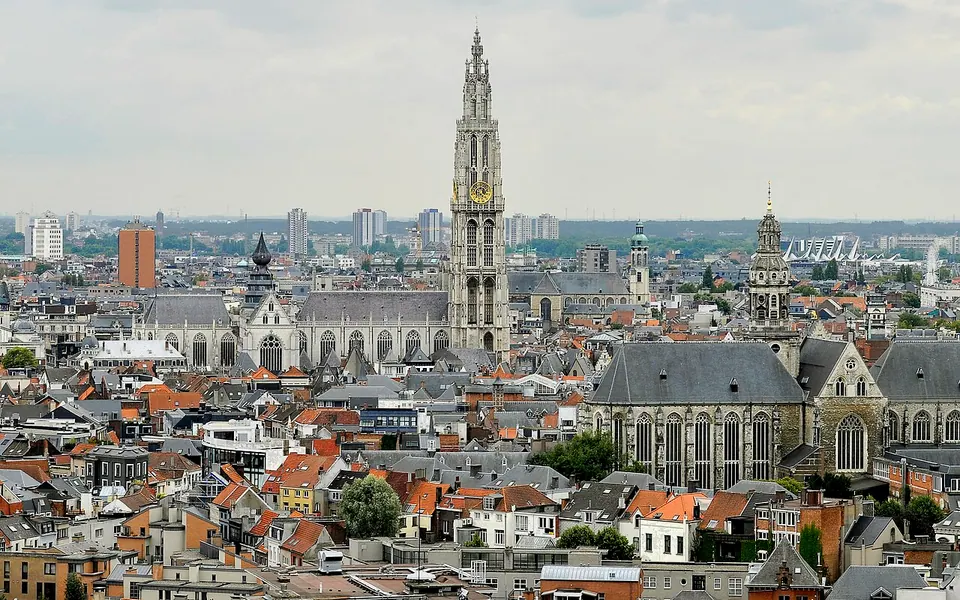 View of the city from the Museum aan de Stroom rooftop. Antwerp, Belgium