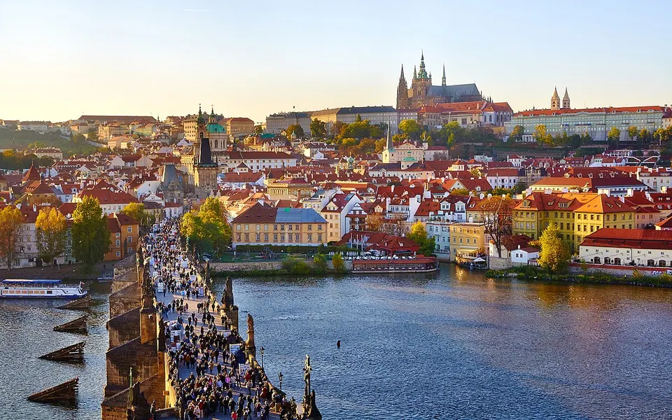 Prague, panoramic view from Charles Bridge east tower