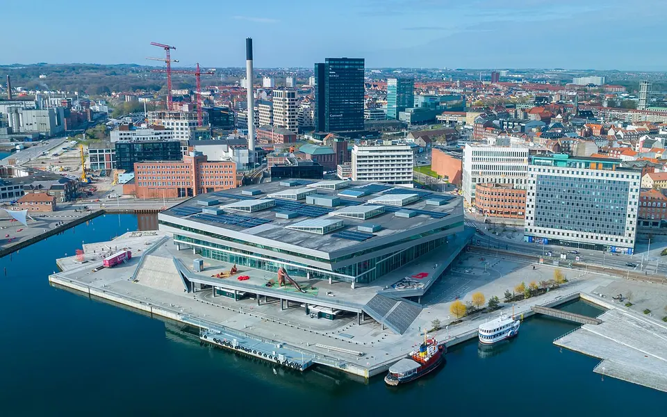 Drone photo of Dokk1 in aarhus, Denmark