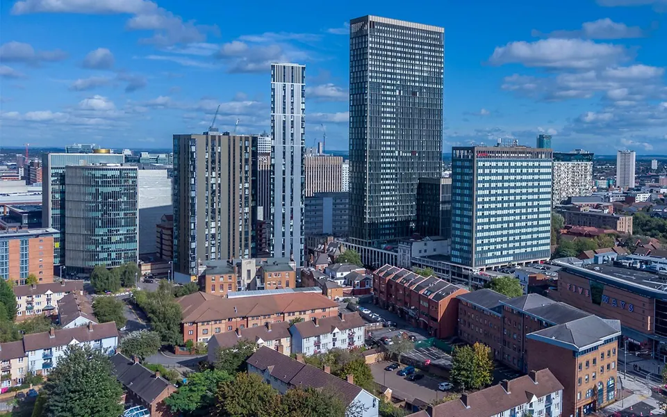 Office, residential and hotel buildings including The Mercian and Bank II residential towers.