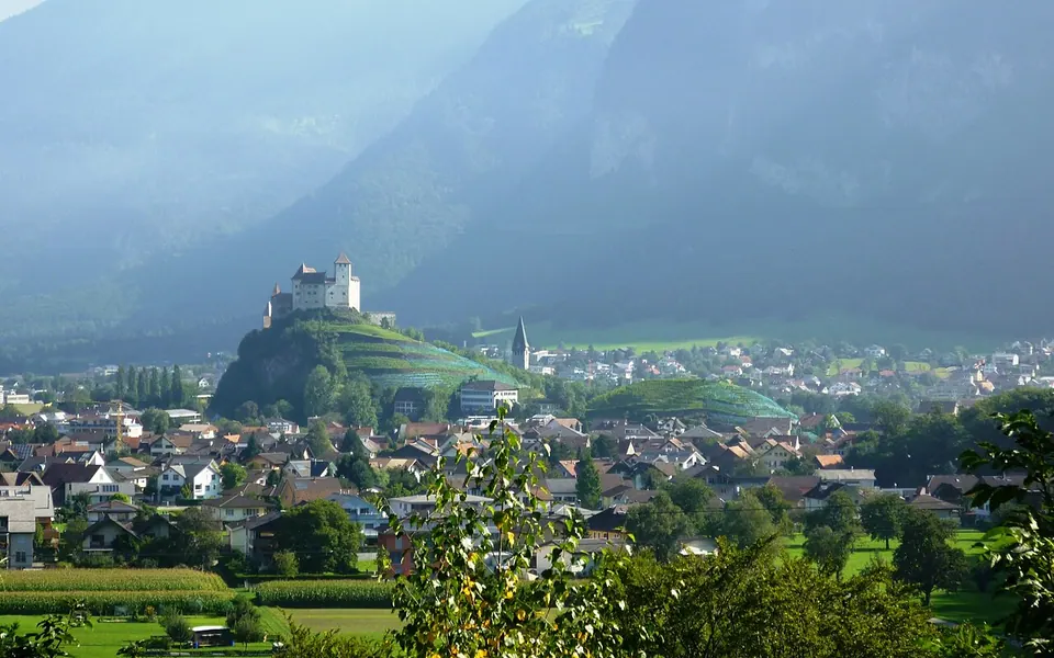 View to the castle Gutenberg in Balzers, Liechtenstein (parts of a power line retouched).