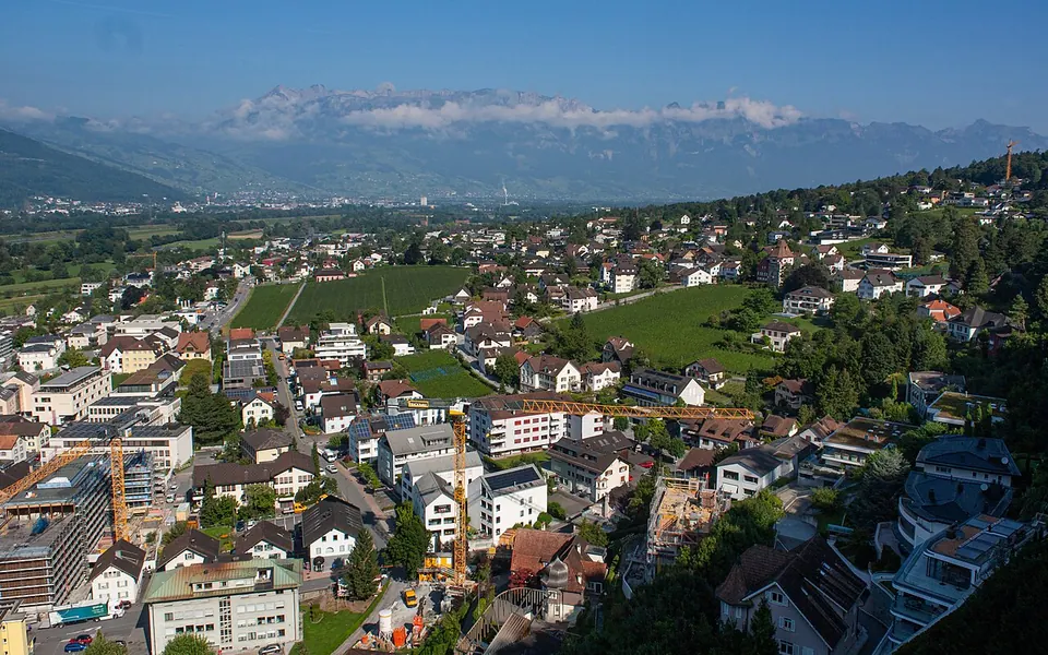 An unobstructed view of the centre and north of Vaduz, Liechtenstein.