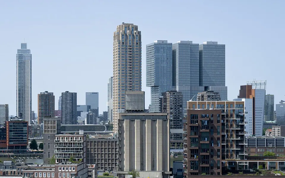A view of Rotterdam, taken from the roof of the Maassilo, Rotterdam, The Netherlands, June 2023