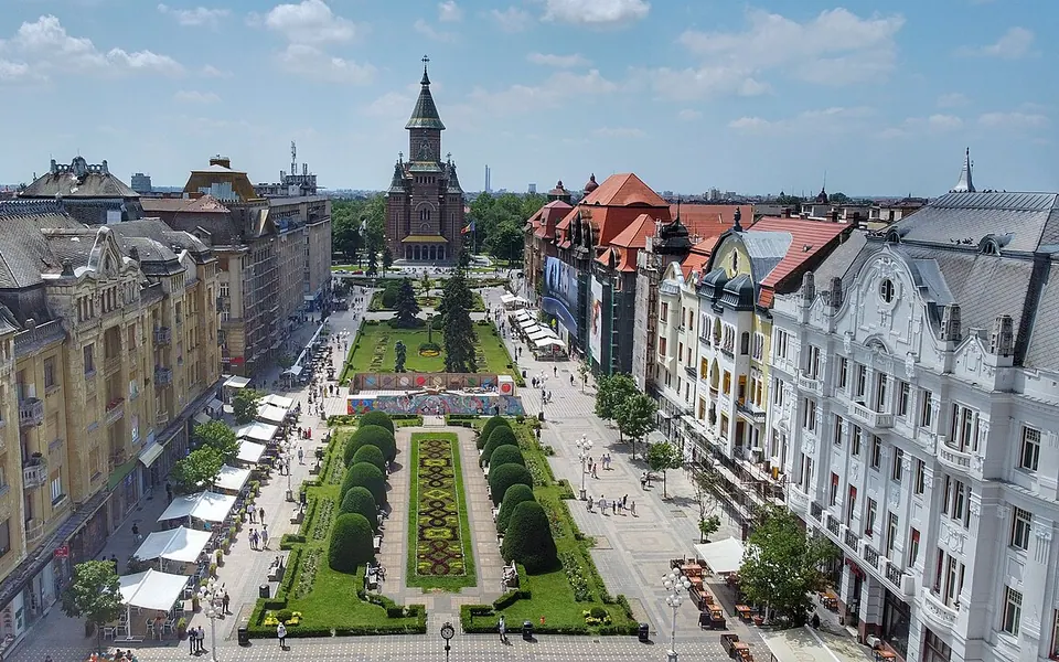 Aerial Photo of Victory Square in the Romanian city of Timișoara